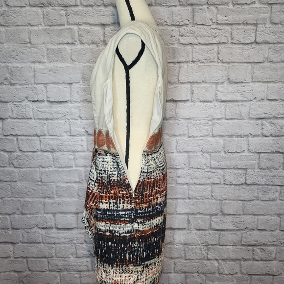 Milly Dress Crean Black Orange Split V Neck Faux Wrap Draped Skirt Size 8 - Picture 7 of 9